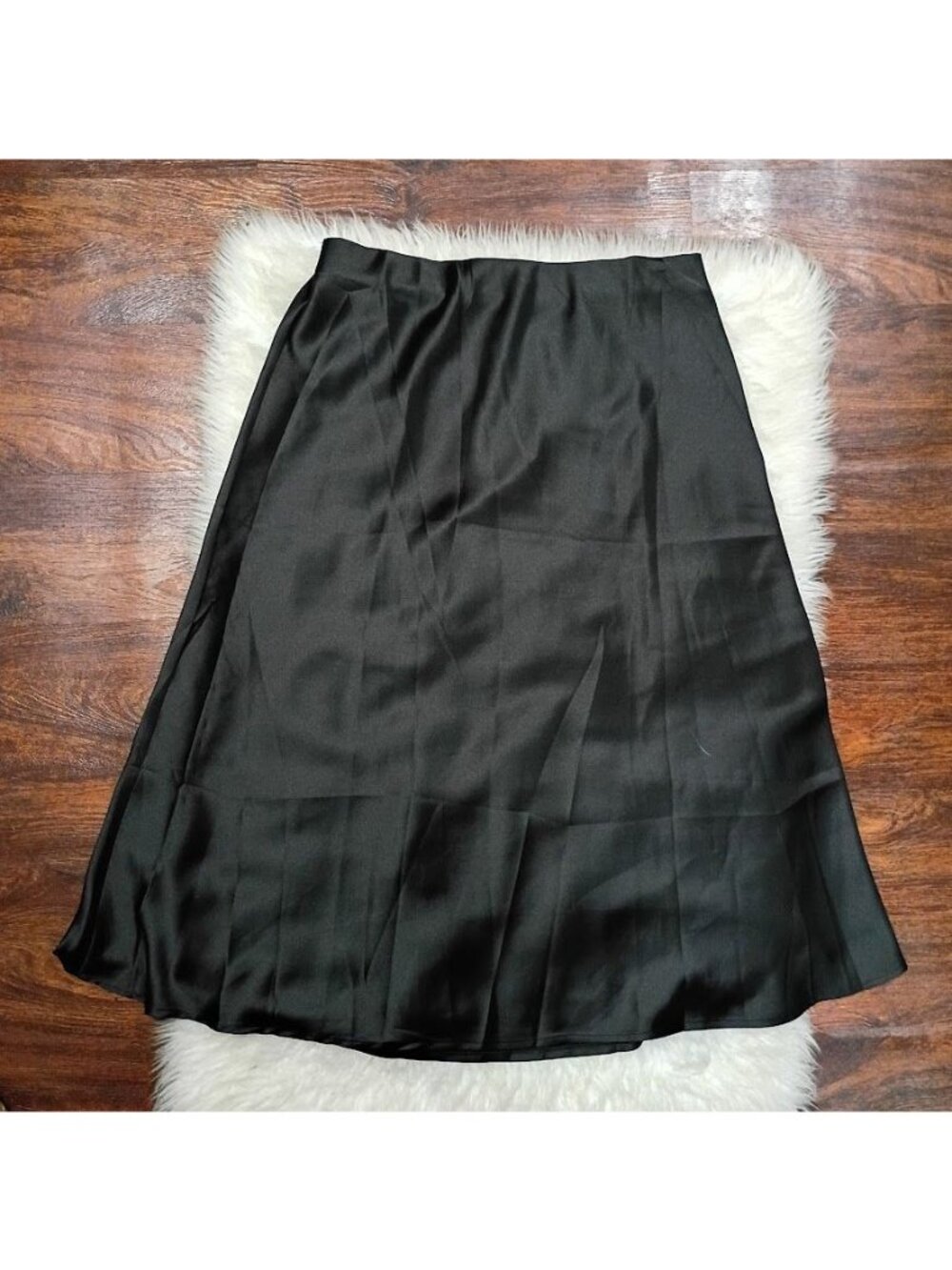 BTFBM Black Satin Midi Skirt Flowy A-Line Size L 96% Polyester 4% Elastane Mach - Picture 7 of 10
